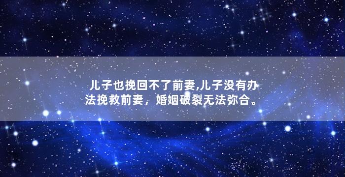 儿子也挽回不了前妻,儿子没有办法挽救前妻，婚姻破裂无法弥合。