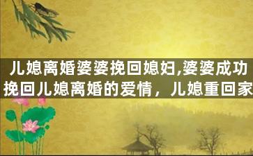 儿媳离婚婆婆挽回媳妇,婆婆成功挽回儿媳离婚的爱情，儿媳重回家庭幸福生活