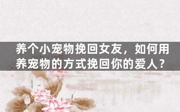 养个小宠物挽回女友，如何用养宠物的方式挽回你的爱人？