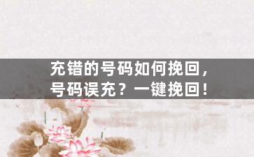 充错的号码如何挽回，号码误充？一键挽回！