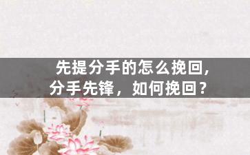 先提分手的怎么挽回,分手先锋，如何挽回？