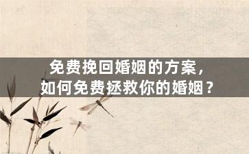 免费挽回婚姻的方案，如何免费拯救你的婚姻？