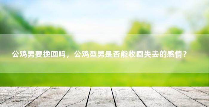 公鸡男要挽回吗，公鸡型男是否能收回失去的感情？