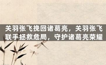 关羽张飞挽回诸葛亮，关羽张飞联手拯救危局，守护诸葛亮荣耀