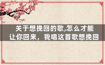 关于想挽回的歌,怎么才能让你回来，我唱这首歌想挽回