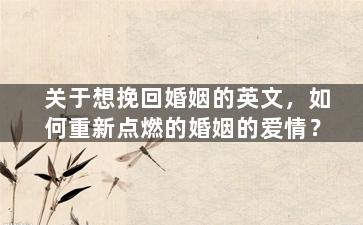 关于想挽回婚姻的英文，如何重新点燃的婚姻的爱情？