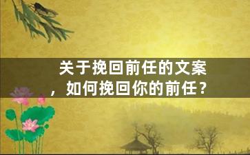 关于挽回前任的文案，如何挽回你的前任？
