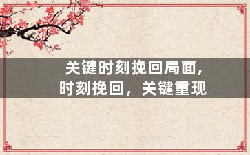 关键时刻挽回局面,时刻挽回，关键重现