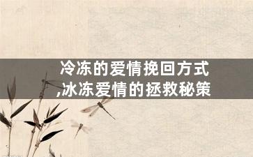 冷冻的爱情挽回方式,冰冻爱情的拯救秘策