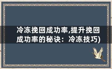 冷冻挽回成功率,提升挽回成功率的秘诀：冷冻技巧)
