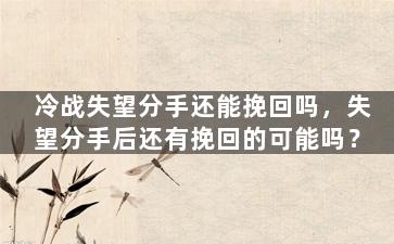 冷战失望分手还能挽回吗，失望分手后还有挽回的可能吗？