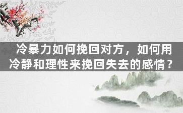 冷暴力如何挽回对方，如何用冷静和理性来挽回失去的感情？