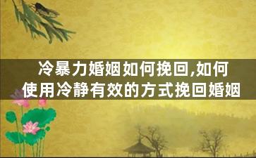 冷暴力婚姻如何挽回,如何使用冷静有效的方式挽回婚姻