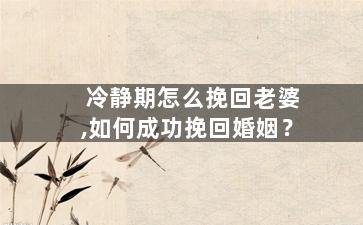 冷静期怎么挽回老婆,如何成功挽回婚姻？