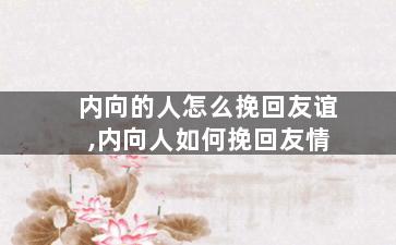 内向的人怎么挽回友谊,内向人如何挽回友情