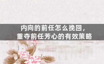 内向的前任怎么挽回，重夺前任芳心的有效策略