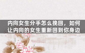 内向女生分手怎么挽回，如何让内向的女生重新回到你身边