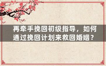 再牵手挽回初级指导，如何通过挽回计划来救回婚姻？