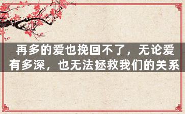 再多的爱也挽回不了，无论爱有多深，也无法拯救我们的关系