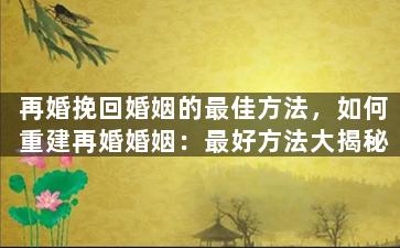 再婚挽回婚姻的最佳方法，如何重建再婚婚姻：最好方法大揭秘