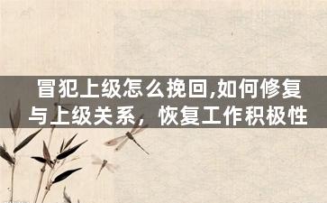 冒犯上级怎么挽回,如何修复与上级关系，恢复工作积极性