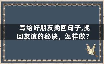 写给好朋友挽回句子,挽回友谊的秘诀，怎样做？