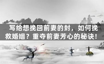 写给想挽回前妻的封，如何挽救婚姻？重夺前妻芳心的秘诀！