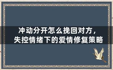 冲动分开怎么挽回对方，失控情绪下的爱情修复策略