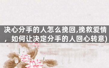 决心分手的人怎么挽回,挽救爱情，如何让决定分手的人回心转意)