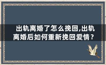 出轨离婚了怎么挽回,出轨离婚后如何重新挽回爱情？