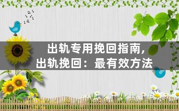 出轨专用挽回指南,出轨挽回：最有效方法