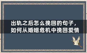 出轨之后怎么挽回的句子，如何从婚姻危机中挽回爱情