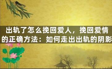 出轨了怎么挽回爱人，挽回爱情的正确方法：如何走出出轨的阴影