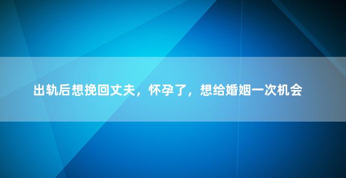 出轨后想挽回丈夫，怀孕了，想给婚姻一次机会