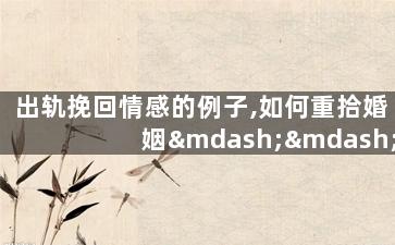 出轨挽回情感的例子,如何重拾婚姻——出轨后的情感挽回