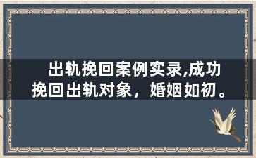 出轨挽回案例实录,成功挽回出轨对象，婚姻如初。