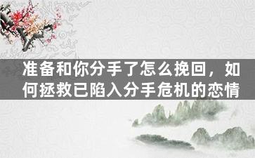 准备和你分手了怎么挽回，如何拯救已陷入分手危机的恋情