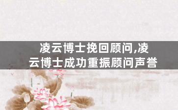 凌云博士挽回顾问,凌云博士成功重振顾问声誉