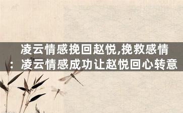 凌云情感挽回赵悦,挽救感情：凌云情感成功让赵悦回心转意