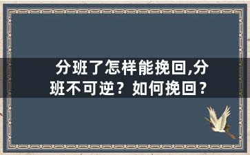 分班了怎样能挽回,分班不可逆？如何挽回？