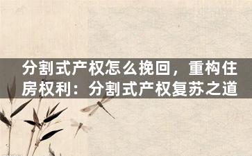 分割式产权怎么挽回，重构住房权利：分割式产权复苏之道