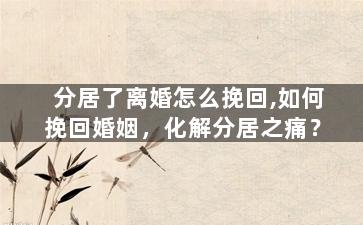 分居了离婚怎么挽回,如何挽回婚姻，化解分居之痛？