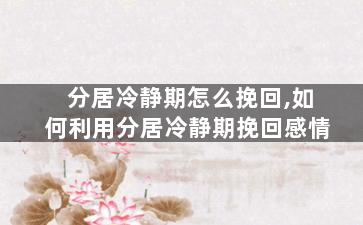 分居冷静期怎么挽回,如何利用分居冷静期挽回感情