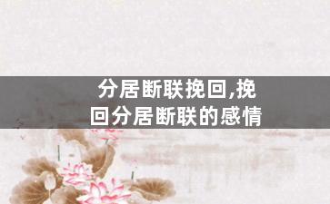 分居断联挽回,挽回分居断联的感情