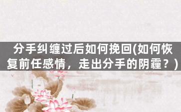 分手纠缠过后如何挽回(如何恢复前任感情，走出分手的阴霾？)