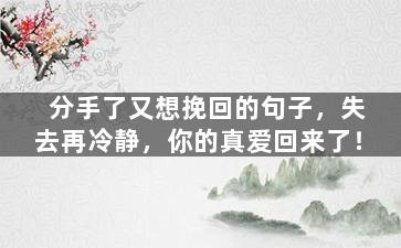 分手了又想挽回的句子，失去再冷静，你的真爱回来了！