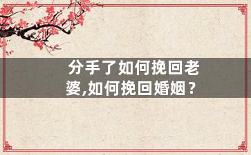 分手了如何挽回老婆,如何挽回婚姻？