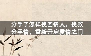 分手了怎样挽回情人，挽救分手情，重新开启爱情之门