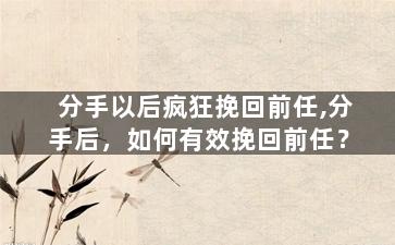 分手以后疯狂挽回前任,分手后，如何有效挽回前任？