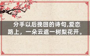 分手以后挽回的诗句,爱恋路上，一朵云遮一树梨花开。